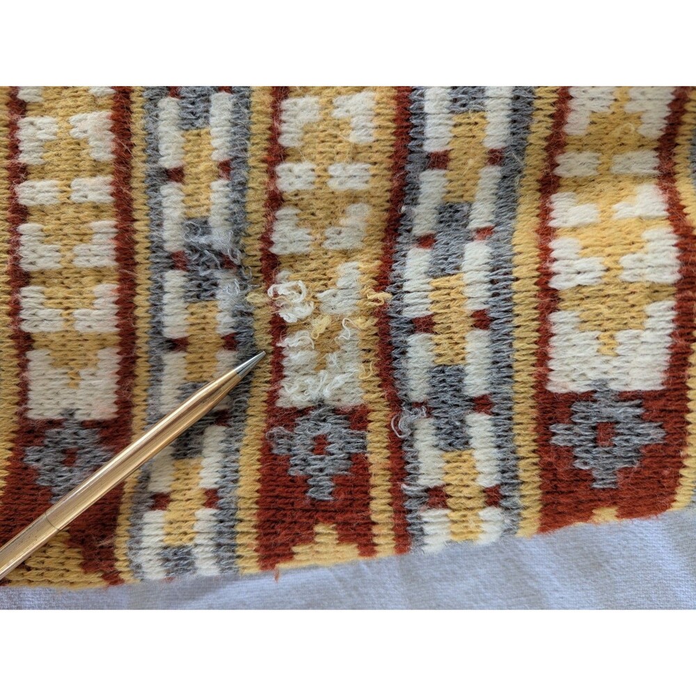VTG 70s Southwestern Shawl Cardigan- Aztec Geometric Belted Sweater - Cream/Rust - Picture 5 of 15